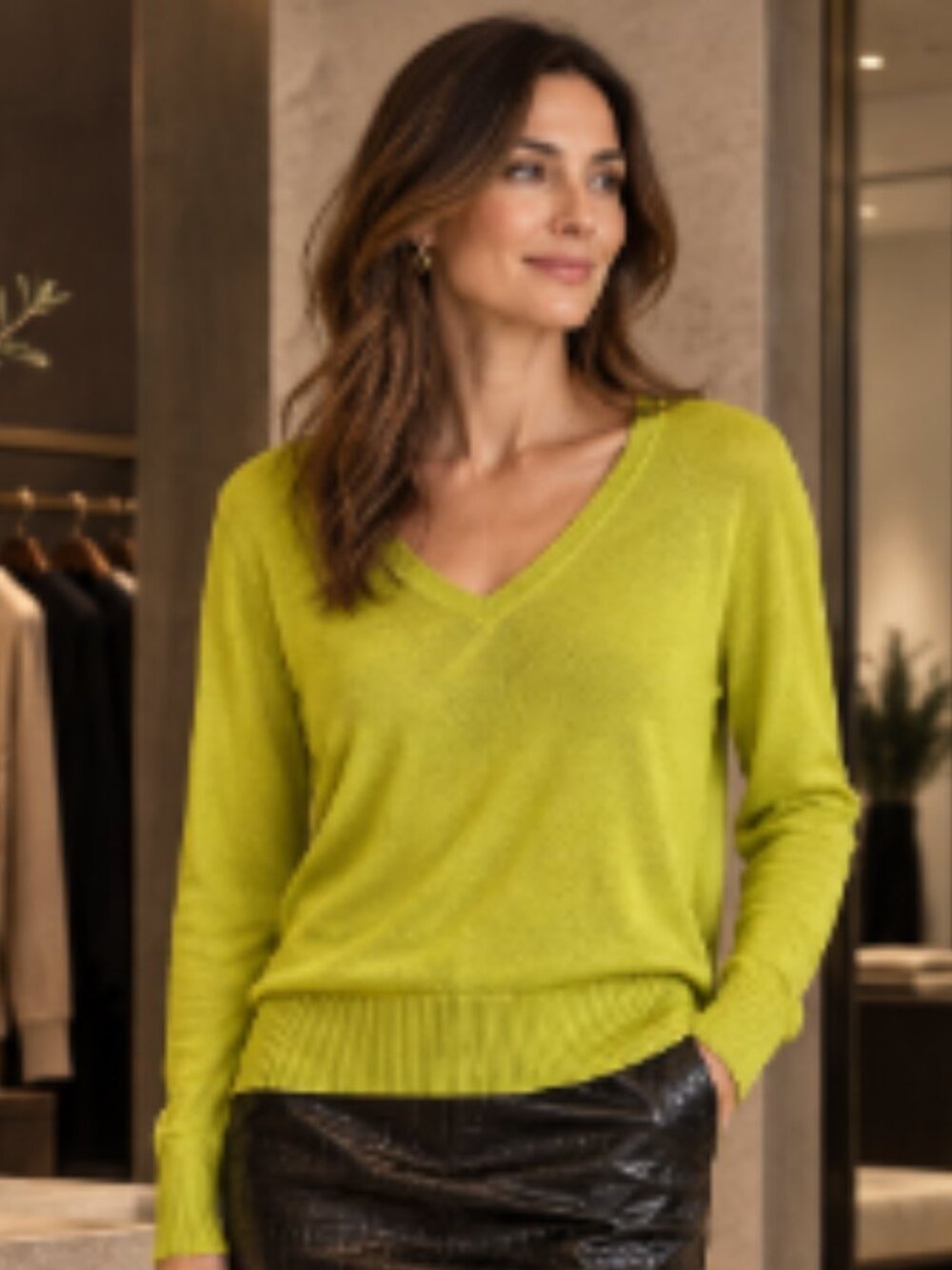 Massimo Dutti Lime-Green V-Neck Sweater very popular color